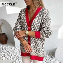 Women's Argyle Knitted Sweater Cardigans Colour Matching Plaid Single-Breasted Button Casual Autumn Winter Fashion Women Sweaters 211103