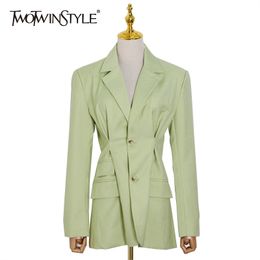 Elegant Loose Women Blazer Notched Neck Long Sleeve Tunic Ruched Suits For Female Fashion Clothes Summer 210524