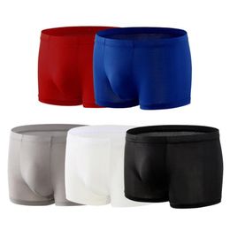 Underpants 5 Pcs/Lot Men's Ice Silk Underwear Summer Youth Sexy Thin Breathable Boxer Briefs