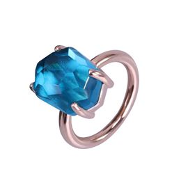 2021 Fashion And Funny Of Irregular Geometric Interface Ocean Blue Crystal Rose Gold Colour Ring Romantic Holiday Gifts