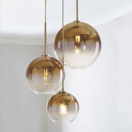 ball light chandelier NZ - Pendant Lamps Nordic Living Room Bedroom Bedside Bar Dining Glass Chandelier Gradient Ball Lights