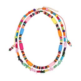 S2328 Bohemian Fashion Jewelry Wooded Beaded Necklace Hand-woven Double Layer Colorful Beads Choker Necklaces