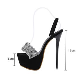 17cm Ultra high heels Women Sandals Fashion Platform Wedges Rhinestones Slingback Gladiator Sandals 2021 Summer Party Club Shoes K78