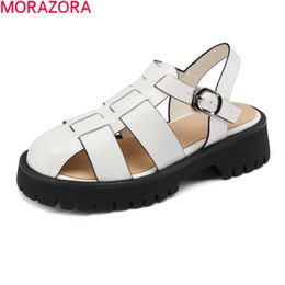 MORAZORA Genuine Leather Shoes Square Heels Comfortable Ladies Casual Shoes Summer Fashion Gladiator Sandals Women 210506