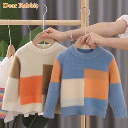 2021 New O-Neck Baby Mink fleece Sweaters Plaid Pullover Knit Kids Clothes Boy Autumn Winter Tops Children Clothing toddler coat H0909