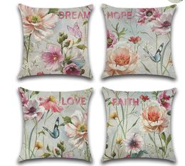 Waterproof Courtyard Classical Retro Flower Pillowcase Digital Printing Garden Sofas Cushion Cover Throw 45x45cm/18x18inch