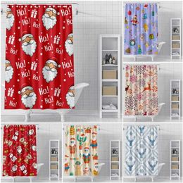 Merry Christmas Shower Curtains Santa Claus Bathroom Curtain Fabric Waterproof Polyester Xmas Bathroom Curtain with Hooks 211116