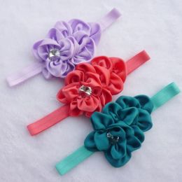 2021 Baby Girls flower Headband for Photography props Fabric Satin Flower Headbands with Acryl diamond Children's Hair Accessories