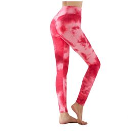 Summer Jacquard Tie-dye Print High Waist Leggings Lady Push Up Sport Women Fitness Stretch Plaid Textured 210604