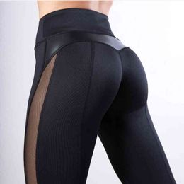 2019 New Fashion Sexy Black Fitness Leggings Women's Gym Yoga Running Sports Pants Workout Patchwork Trousers H1221