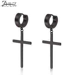 Stainless Steel Jewellery Bricos Charm Kpop Loop Cross Hoop Earrings Black Small Piercing Hoops Long Charms Gifts For Men & Huggie