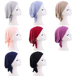 Muslim Pre-tie Headscarf Turban Women India Head Wrap Hats Head Cover Hair Loss Scarf Bandana Headwear Chemo Beanies Caps