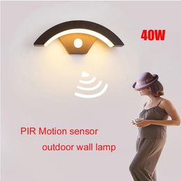 black pir sensor UK - Outdoor Wall Lamps Moden Waterproof Lamp PIR Motion Sensor Light Garden Porch Frontdoor Black Aluminum Body