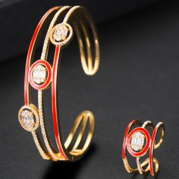 Earrings & Necklace GODKI Trendy Luxury 3 Rows Bangle Ring Sets Jewelry Set For Women Wedding Cubic Zircon Crystal CZ Aretes De Mujer Modern
