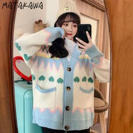 Soft Knitted Cardigan Sweater Jacket Women Autumn and Winter Retro Jacquard Loose Outer Knit Top Sweaters for Women 210513