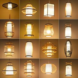 Pendant Lamps Chinese Style Lights LED Living Room Decor Restaurant Bedroom Lamp Idyllic Art Hand Weaving Lantern Bamboo Light Fixture