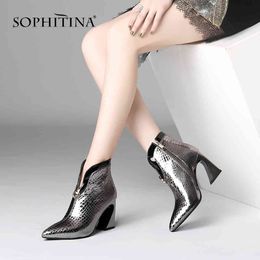 SOPHITINA Fashion Women Boots Winter Sexy Pointed Toe 8.5 cm Super High Heel Shoes Casual Solid Genuine Leather Lady Boots PO235 210513