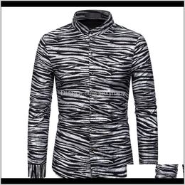 Casual Mens Clothing Apparel Drop Delivery 2021 Zebra Stripes Print Long Sleeve Cool Shirts Male Streetwear Dress Shirt Men Camisa Masculina