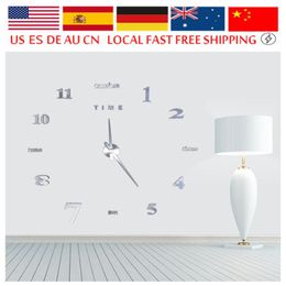 Wall Clocks Style Clock Watch DIY Large Sticker Kit 3D Acrylic Mirror Stickers Home Decoration Living Room