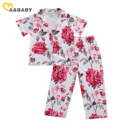 1-5Y Flower Toddler Baby Kid Girls Pyjama Set Floral Tops Pants Outfits Soft Clothes 210515