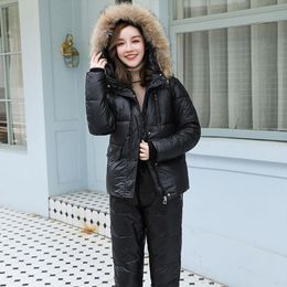 Women's Two Piece Pants 2021 Women Winter Jumpsuit Set Suits Outdoor Clothing Snow Coat Parka Warm Cotton Jacket 2 Bodysuit Pant Sets