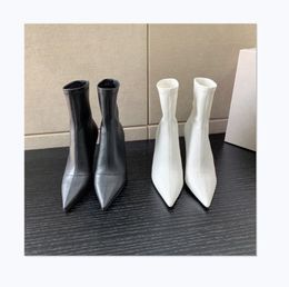 High heeled short boots women's 2021 autumn and winter new pointed thin heel socks European American elastic middle tube bare boot leather