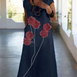 2022 платье с растительным принтом
 Повседневные платья Стиль растений Женская напечатанная с коротким рукавом льняное платье для женщин
