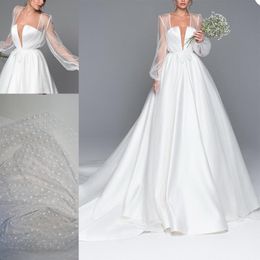 Abiti da sposa in due pezzi Abiti da sposa taglie forti Una linea a maniche lunghe senza spalline Strascico di corte Illusion Vestios De Novia