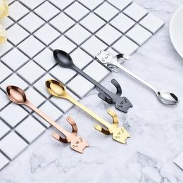 2021 Stainless Steel Cartoon Cat Spoon Creative Coffee Spoon Ice Cream Candy Teaspoon Kitchen Supplies Tableware 4 Colors