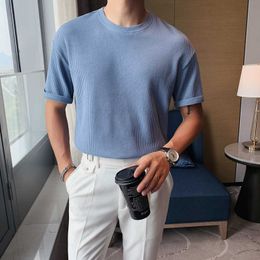 Summer Short Sleeve T Shirt Men Solid Color LooseTshirt Male Casual O-neck Tops Tees Streetwear Men Clothes Breathable 210527