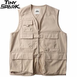 Sleeveless Jackets Military Tatical Cargo Vest Mens Harajuku Streetwear Multi Pockets Hip Hop Waistcoat Japan Style 210811