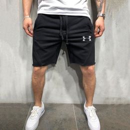 New Men Knee-length Short Pants Cotton Shorts Elastic Drawstring Waist Men's Loose Sweatshort Side Pockets Summer Shorts Fitness 210329