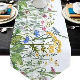 Flowers Butterfly Dragonfly Table Runner Wedding Decor Cake cloth and Placemat Dinning Decoration 210628