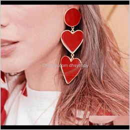 Dangle & Chandelier Earrings Drop Delivery 2021 Design Red Heart Long Dangles For Women Girl Lady Vintage Fashion Statement Gold Earring Tren