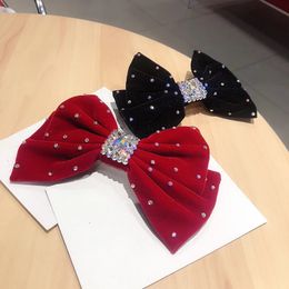 Korean Temperament Sweet Rhinestones Dot Velvet Big Bow Spring Clip Hair Accessories Fashion Women's Hairpins Hair Accessories