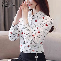 Fashion Korean Print Ladies Shirts Slim Long Sleeve Women Tops and Blouses Blusas Mujer De Moda Office Lady 8338 50 210521