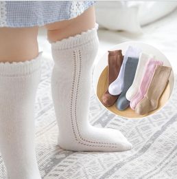 Baby Socks Plain Solid Stockings Girls Knee High Sock Hollow Out Stocking Air Conditioning Footwear Spring Summer Ruffle Floor Hose Night Anti Mosquito wmq887