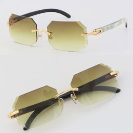 New Rimless Metal Sunglasses T8200768 White Inside Black Buffalo Horn Sun glasses UV400 Lens Fashion C Decoration 18K gold Luxury Large Square Frame male and female