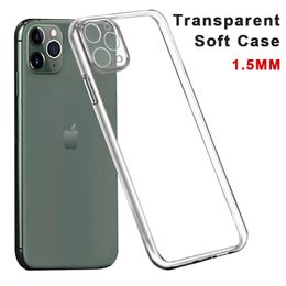 1.5mm Transparent Phone Cases For iPhone 12 11 mini Pro MAX XS XR 8 7 Plus Samsung A72 A52 S21 Shockproof Clear TPU Protective Cover