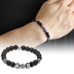 Tesbihane 925 Sterling Silver Personalized Letter Written Sphere Cut The Moon Stars Onyx Natural Stone Bracelet Bangle