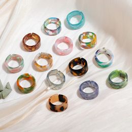 Fashion Colourful Transparent Open Marble Pattern Acrylic Ring Resin Tortoise Rings for Women Girls Jewellery Accessories