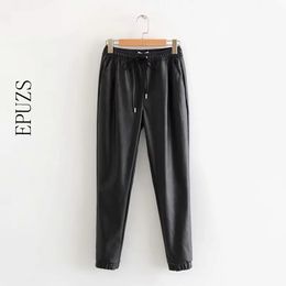 Autumn winter Black pu leather pants women trousers female punk hip hop joggers korean streetwear stretch harem 210521