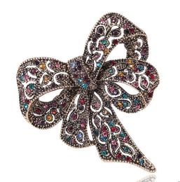 Black Color Rhinestone Bow Brooches for Women Large Bowknot Brooch Pin Vintage Fashion Jewelry Winter Accessories GC787