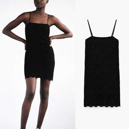Za Sexy Lace Summer Dress Women Sleeveless Spaghetti Straps Backless Party Dress Female Lining Black White Mini Dresses 210602