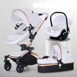 Baby Stroller 3 in 1 Luxury Pram For born Carriage PU leather High Landscape trolley car 360 rotating baby Pushchair shell 211104270m