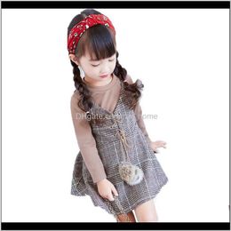 Girls England Style Dress Children Long Sleeve Tops Sling Plaid Fake 2 Pcs Clothes Kids Quality Lattice Harness W8Q61 86Fi5