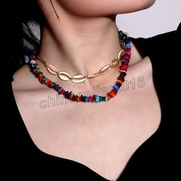 2022 Gold Color Colorful Stone Beads Choker Necklace Simple Bohemian Chocker