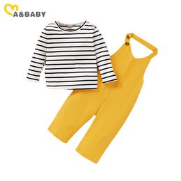 1-5Y Autumn Toddler Baby Kid Girl Clothes Set Striped Long Sleeve T Shirt Tops Overalls Outfits Children Costumes 210515