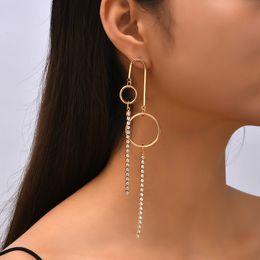 Female Simple U Shape Round Circle Gold Colour Metal Drop Earrings For Women Fashion Bling Rhinestone Dangle Earring Jewellery Gift