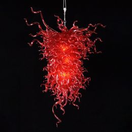 Contemporary Lamp Large Red Color Modern Chandeliers Lighting Hand Blown Glass Pendant Lamps LED Lights for Living Room Art Decor 60 by 120 CM